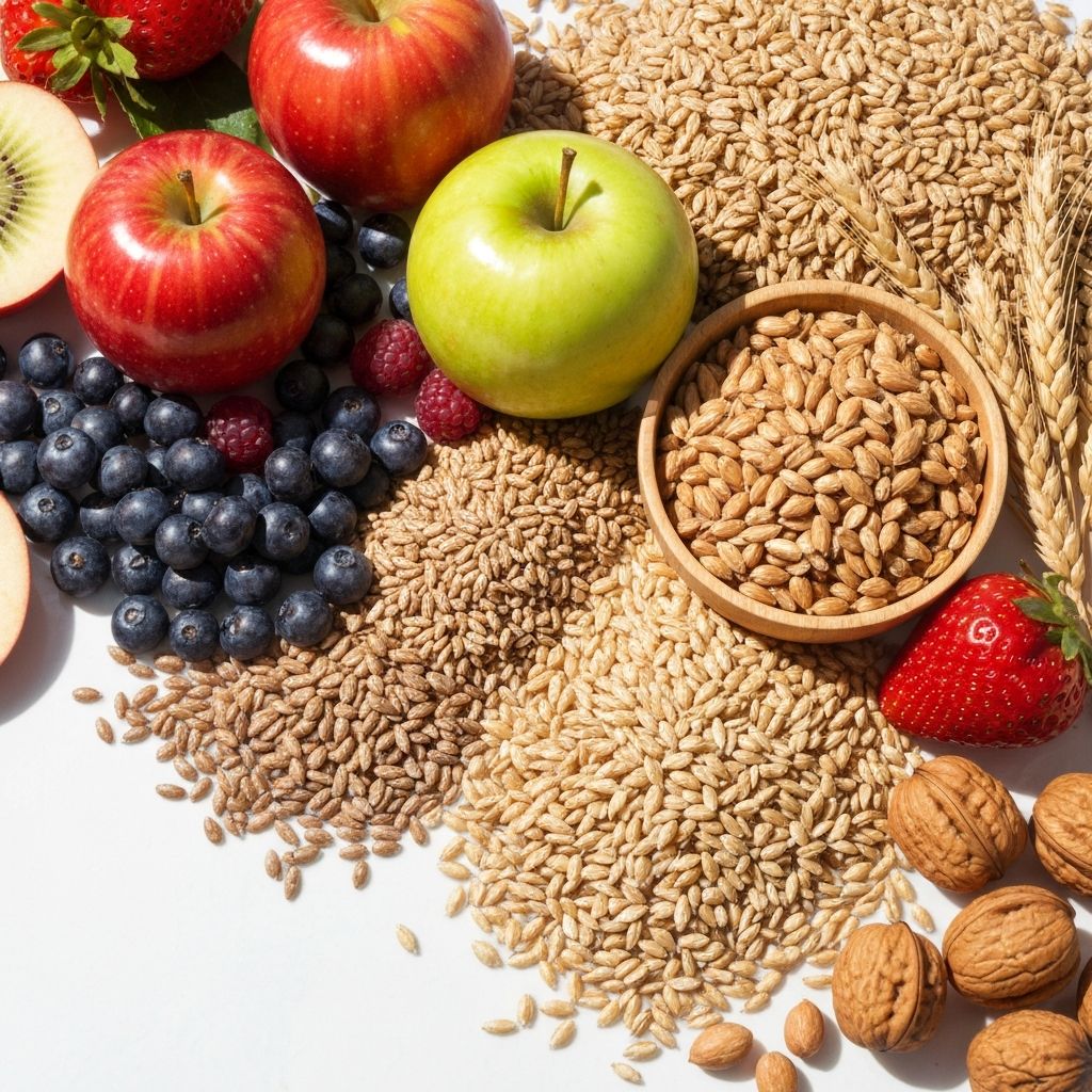 Colorful fruits and whole grains